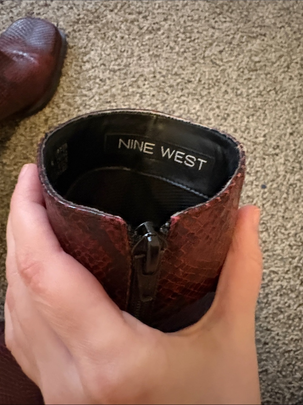 Nine West Red Leather, Snake-Print, Square Toe Ankle Boots—Y2K Rockstar - Picture 3 of 5
